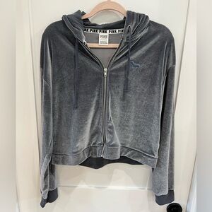 NWOT PINK gray velour zip up hoodie